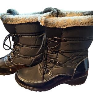 Water Proof  9.5 Black Men's Insulated  Lace Up Calf High Boots Shoes 9 1/2 Snow